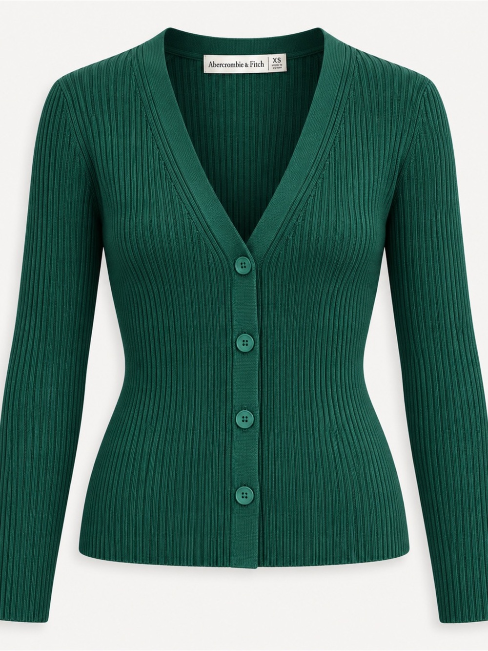 Abercrombie & Fitch Dark Green Ribbed V-Neck Button Cardigan